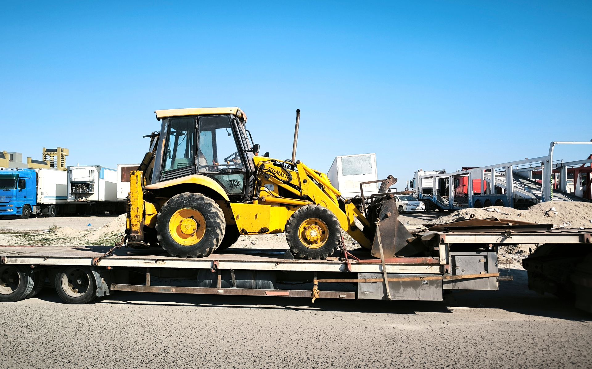 Close-up of a flatbed hotshot load secured for transport